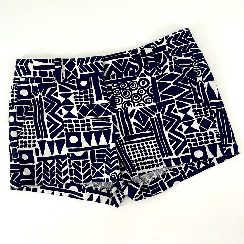 J. Crew Navy Blue & White Print Stretch Chino Shorts Women's 0